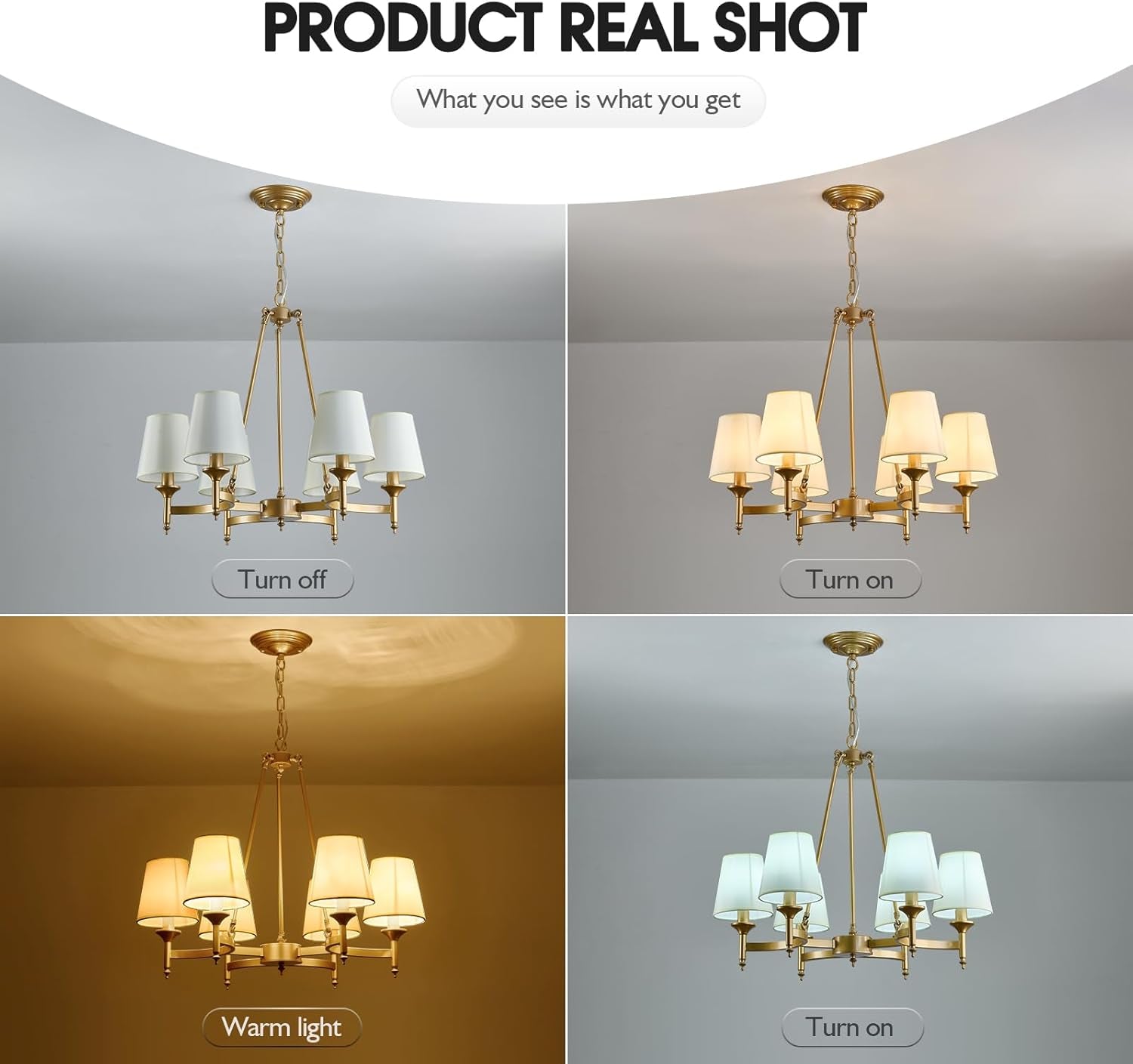 Gold Wagon Wheel Chandelier With White Linen Shade 6 Light