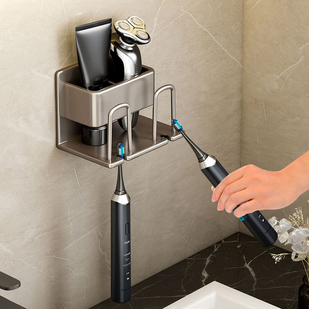 NNEAGS 2X 15cm Wall-Mounted Bathroom Storage Organiser Space Saving Adhesive Shelf Rack