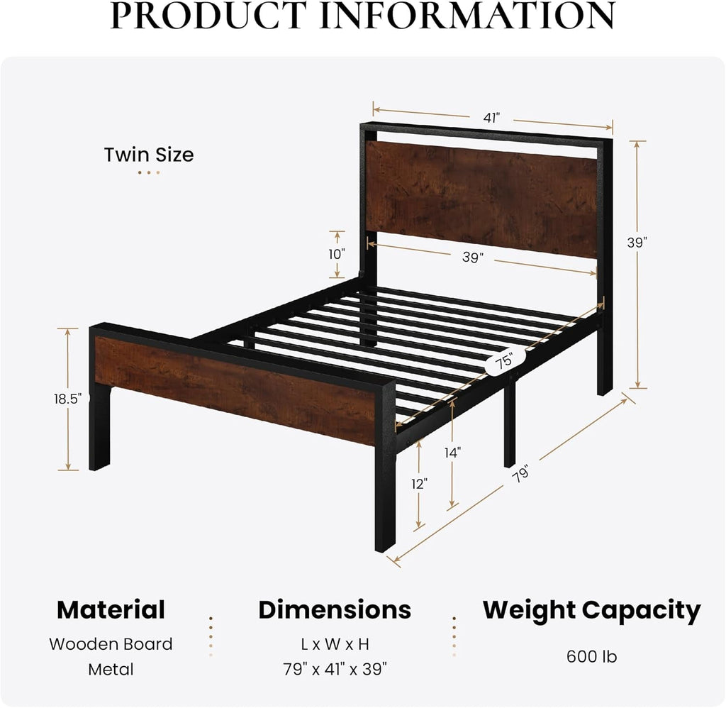 Twin Platform Bed Frame With Under Bed Storage Industrial Style-1