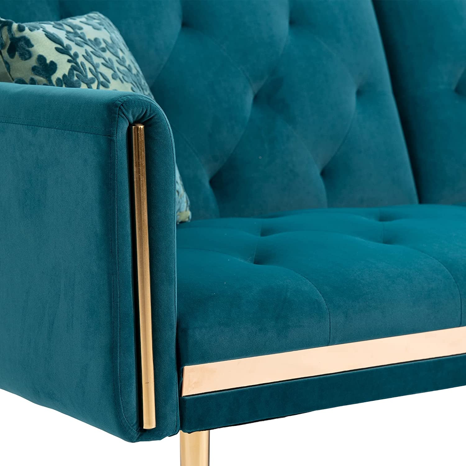 Convertible Velvet Sofa Bed With Golden Legs For Small Spaces