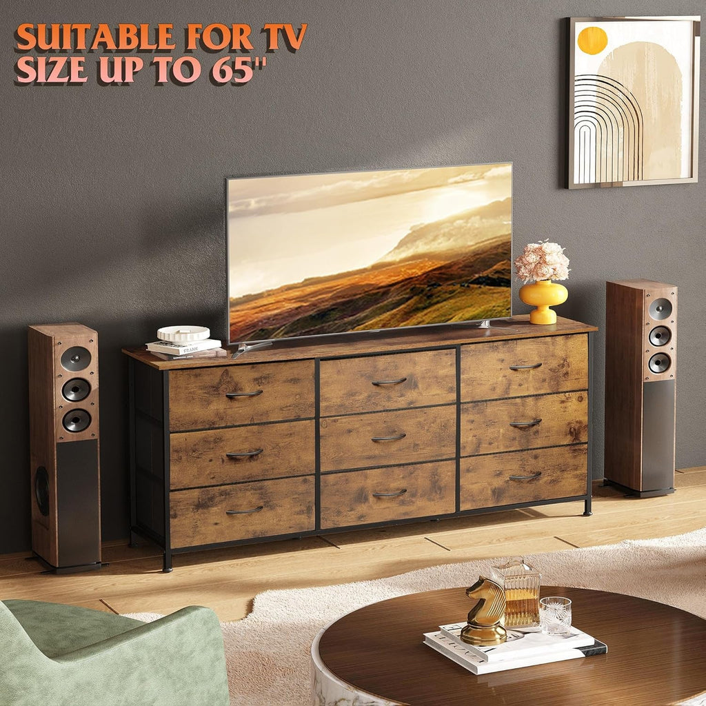 54 Inch Rustic Brown Dresser TV Console Cabinet Storage