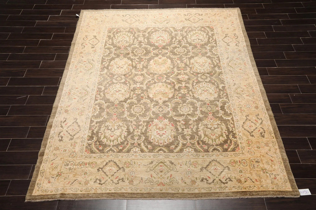 8x10 Olive Green, Beige Hand Knotted 100% Wool Peshawar Traditional Oriental Area Rug-1