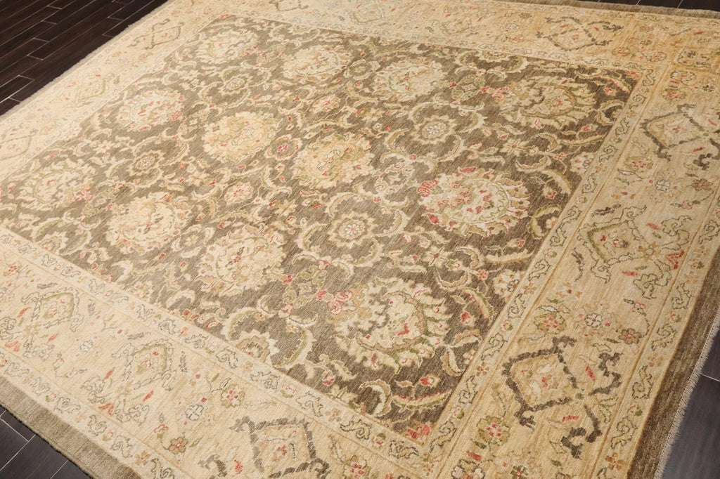 8x10 Olive Green, Beige Hand Knotted 100% Wool Peshawar Traditional Oriental Area Rug-2