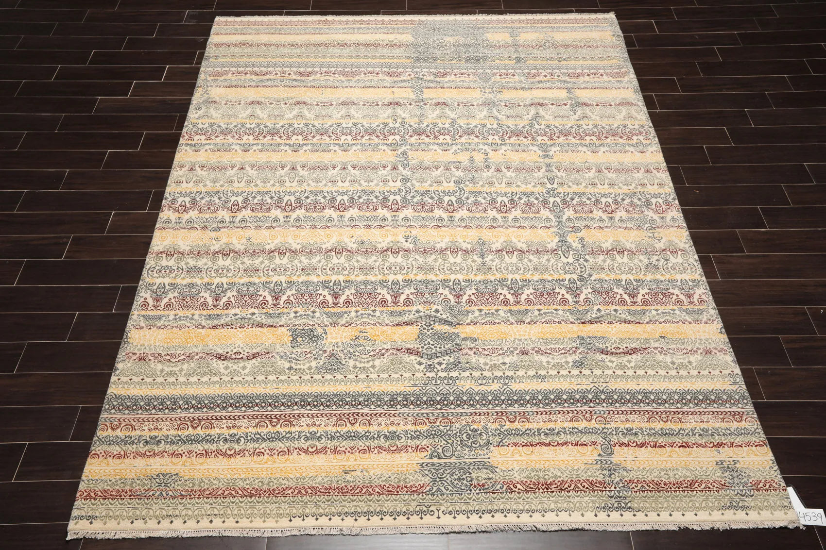 8x10 Ivory, Blue Hand Knotted 100% Wool Peshawar Transitional Oriental Area Rug-1