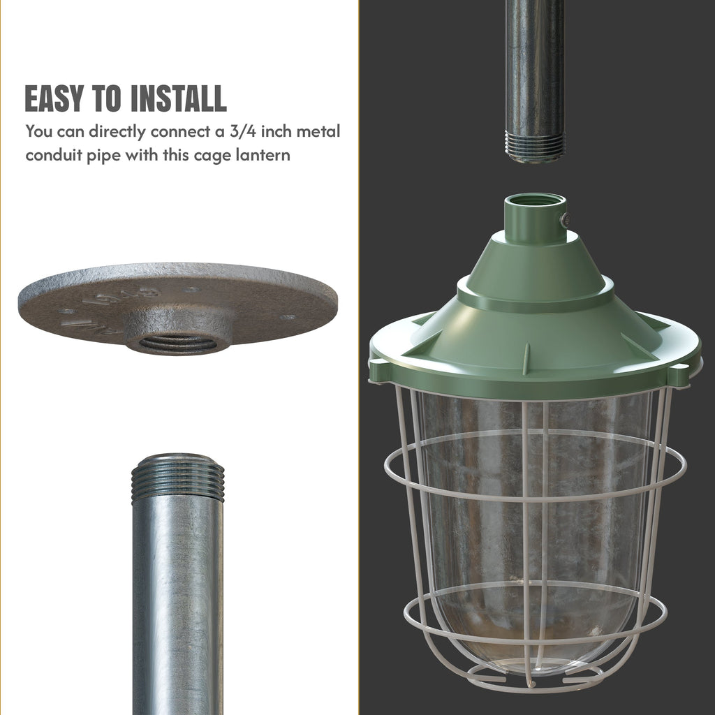 3/4 Entry Lantern Fisherman Caged Conduit Pipe Pendant Light Kit ~6102