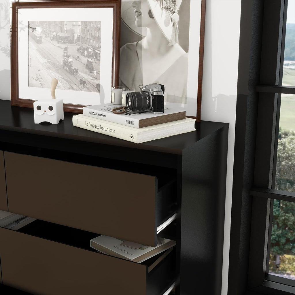 Black 9 Drawer Wood Dresser Cabinet Large For Bedroom