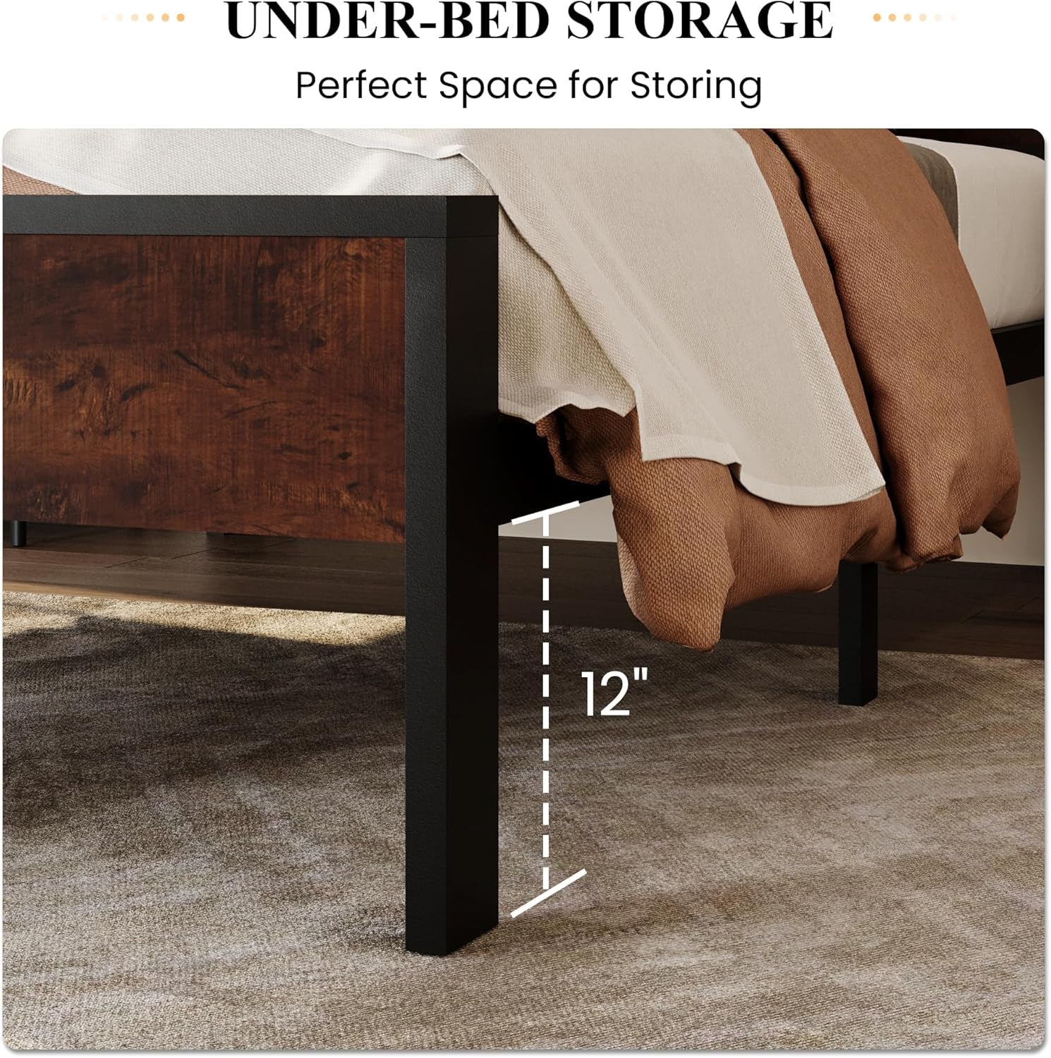 Twin Platform Bed Frame With Under Bed Storage Industrial Style-3