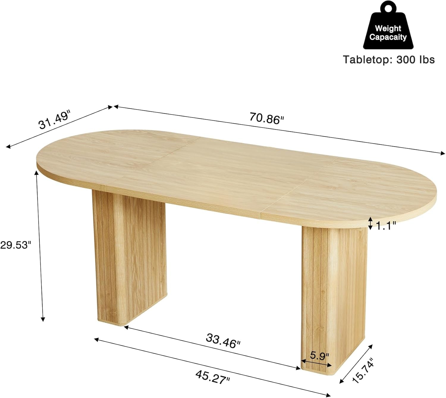 70.8 Inch Natural Dining Table For Kitchen And Dining Room