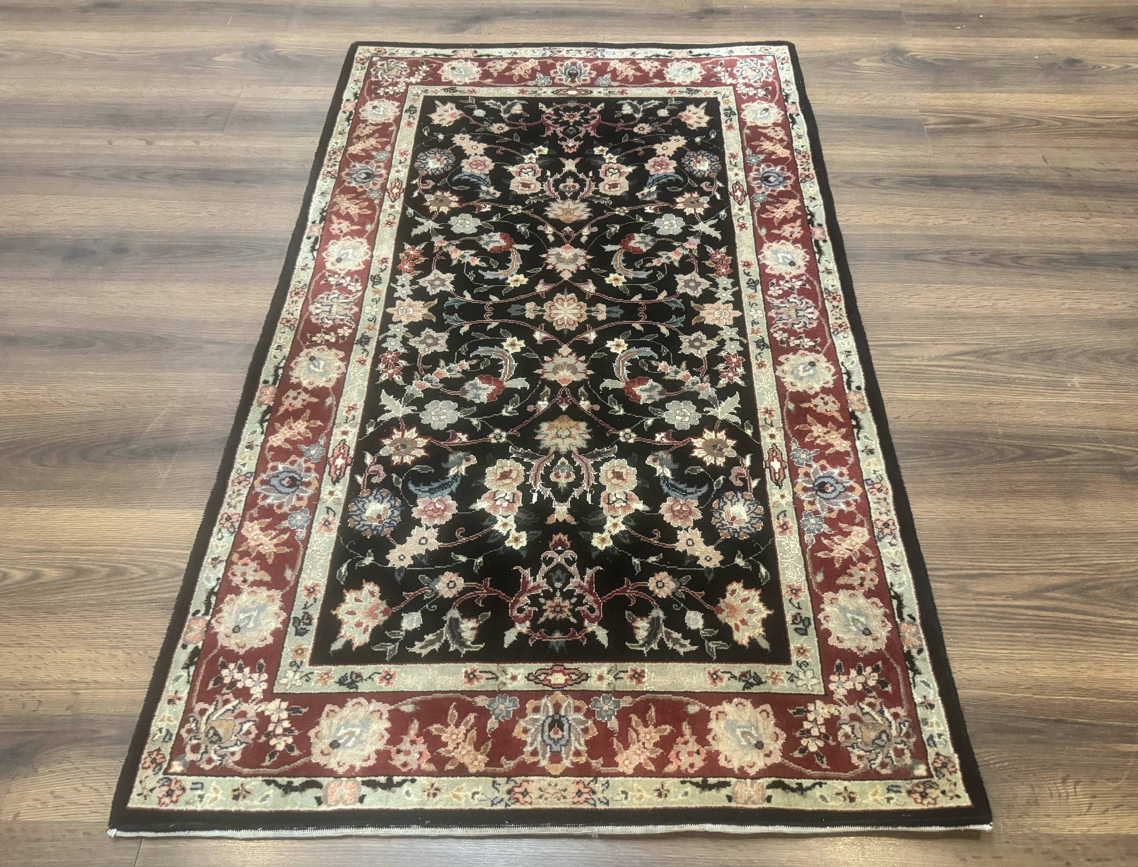 Black Sino Persian Rug 3x5, Wool with Silk Highlights, Floral, Fine 170 KPSI