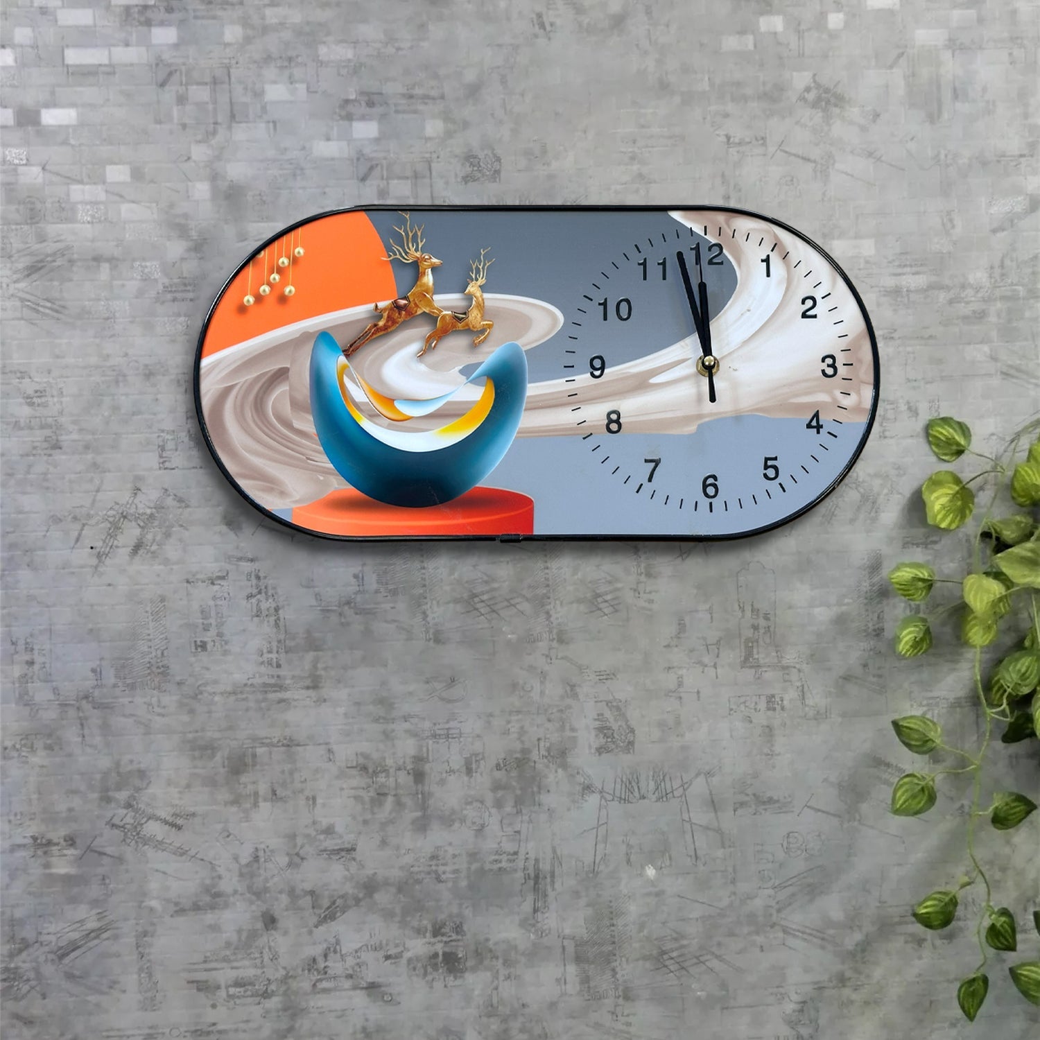 Oval Decorative Painted Crystal Porcelain Painting Wall Clock ~5479