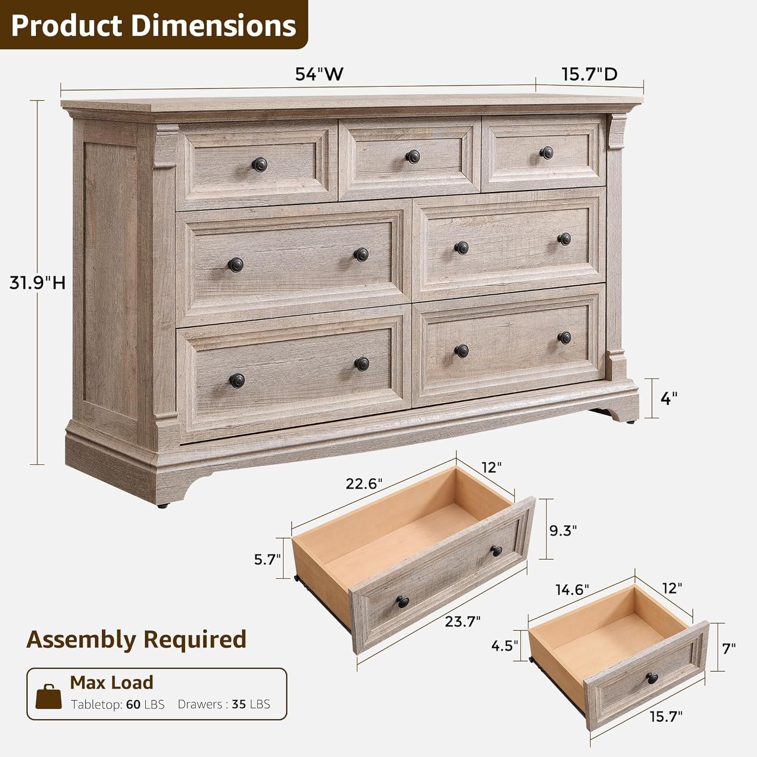 Dresser Cabinet FiftyFourInch Wide Distressed Oak Finish