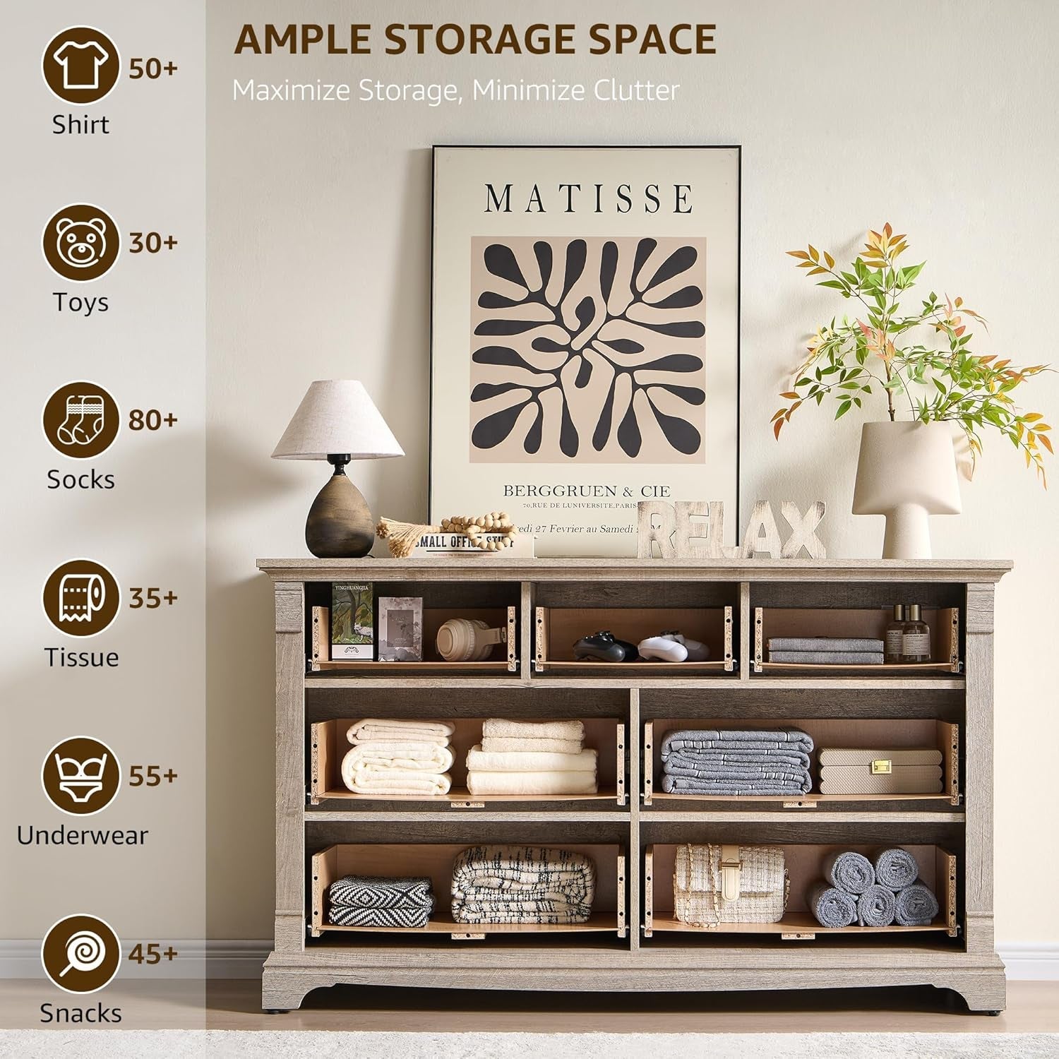 Dresser Cabinet FiftyFourInch Wide Distressed Oak Finish