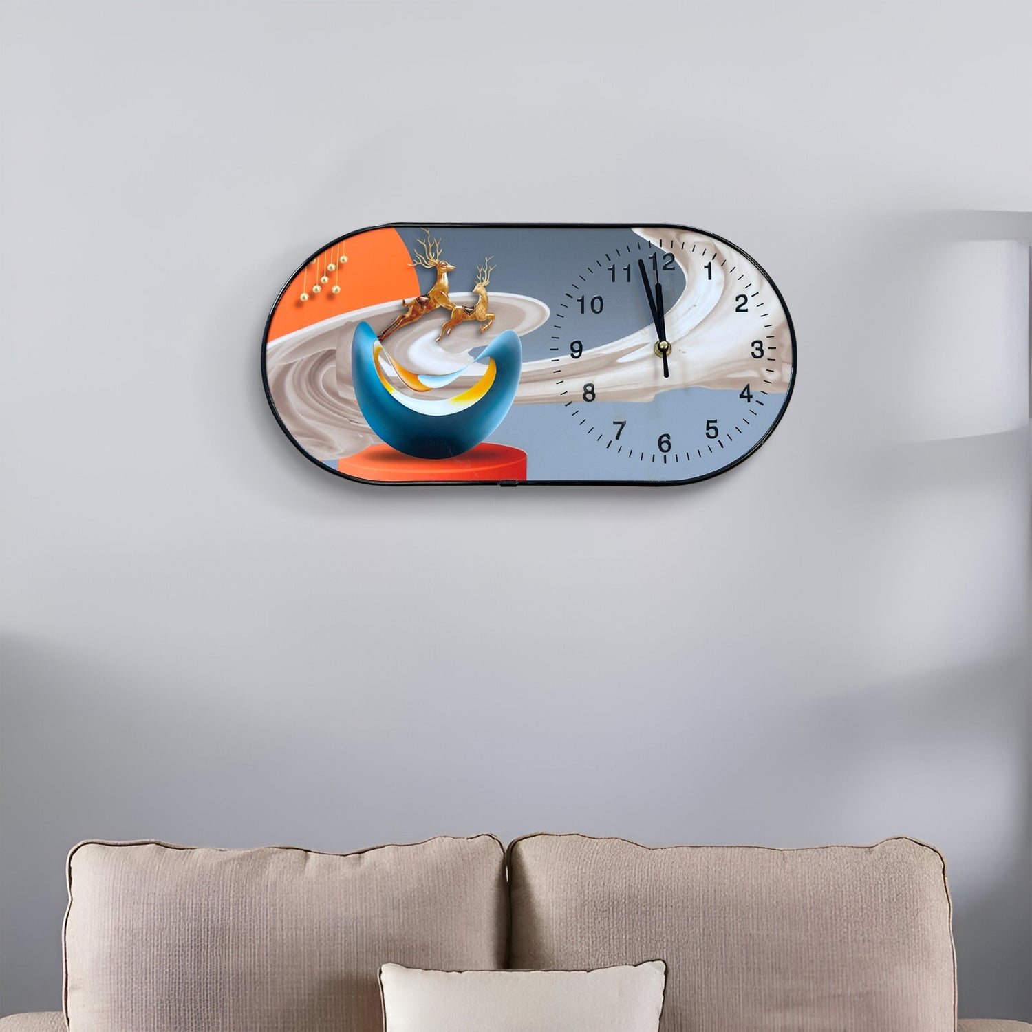 Oval Decorative Painted Crystal Porcelain Painting Wall Clock ~5479