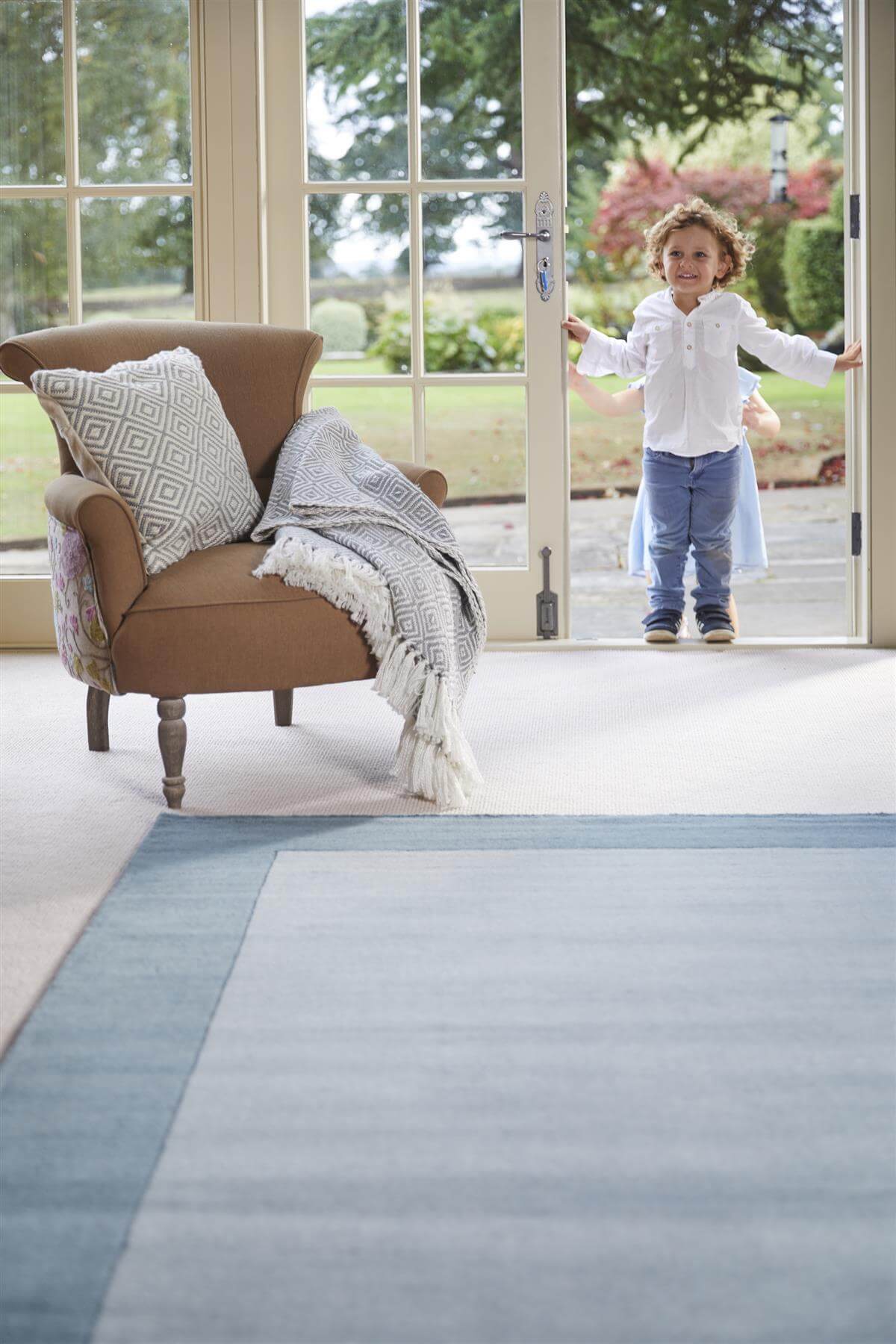 Bordered Duck Egg Blue Wool Rug