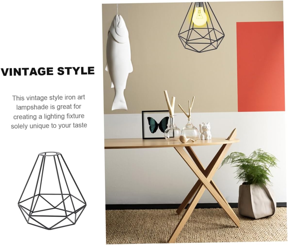 Black Diamond Metal Wire Cage Pendant E27 Ceiling Lampshade ~1906