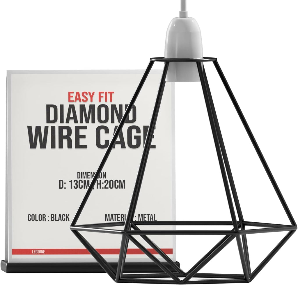 Black Diamond Metal Wire Cage Pendant E27 Ceiling Lampshade ~1906