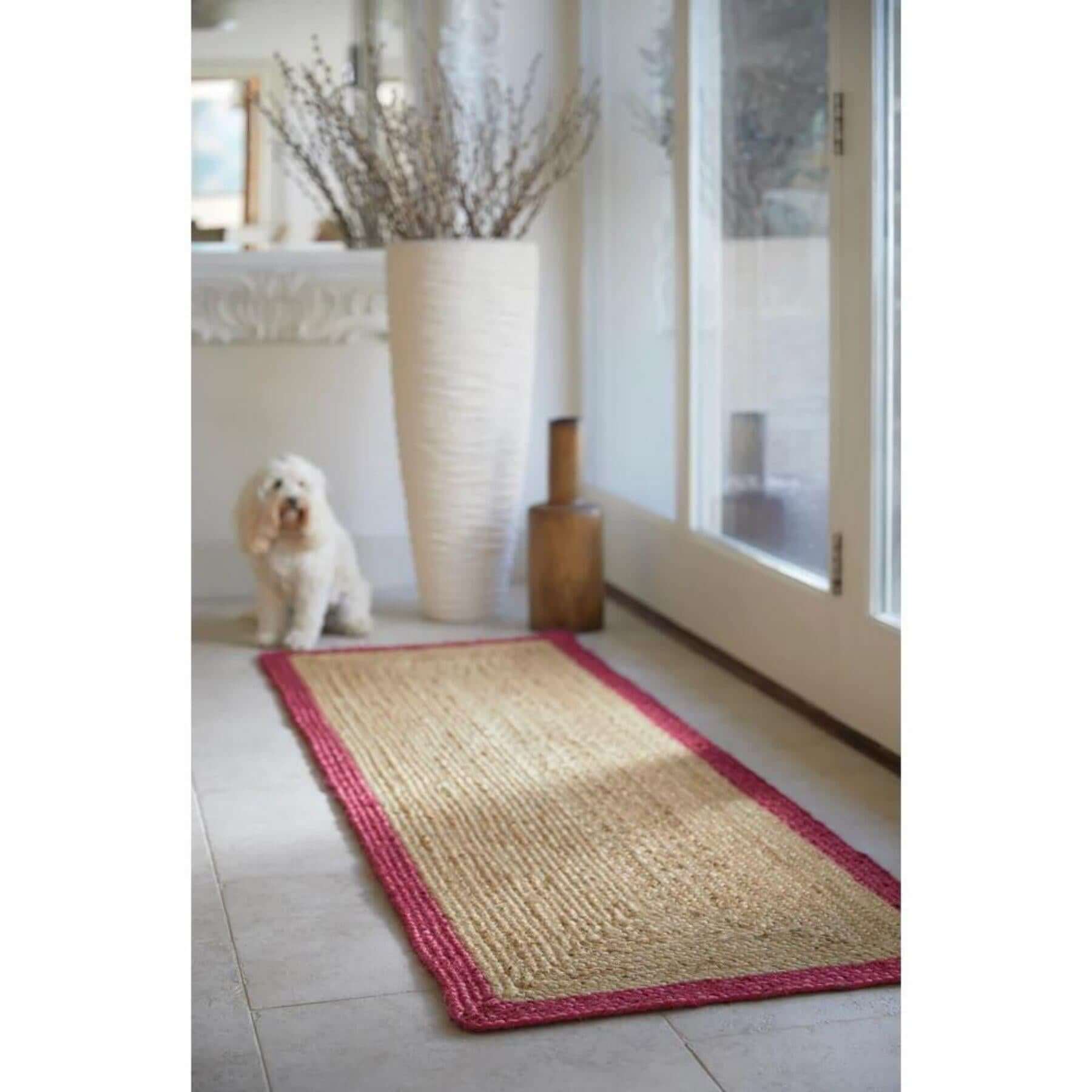 Bordered Raspberry Jute Rug