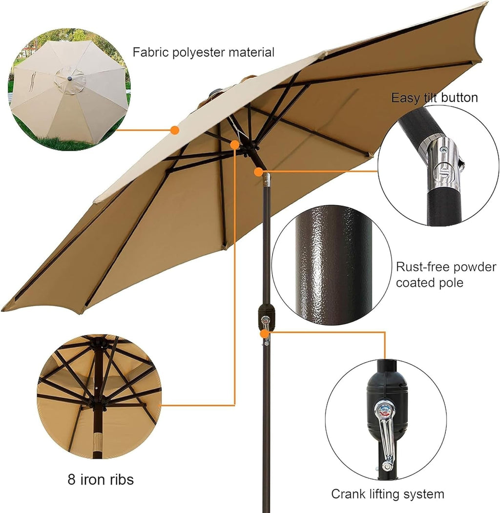 9 Foot Outdoor Patio Umbrella With Push Button Tilt