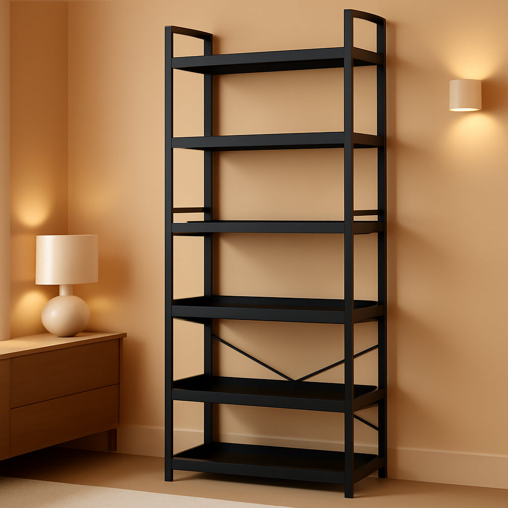 Adjustable Industrial Bookshelf 70 Inch Black Metal