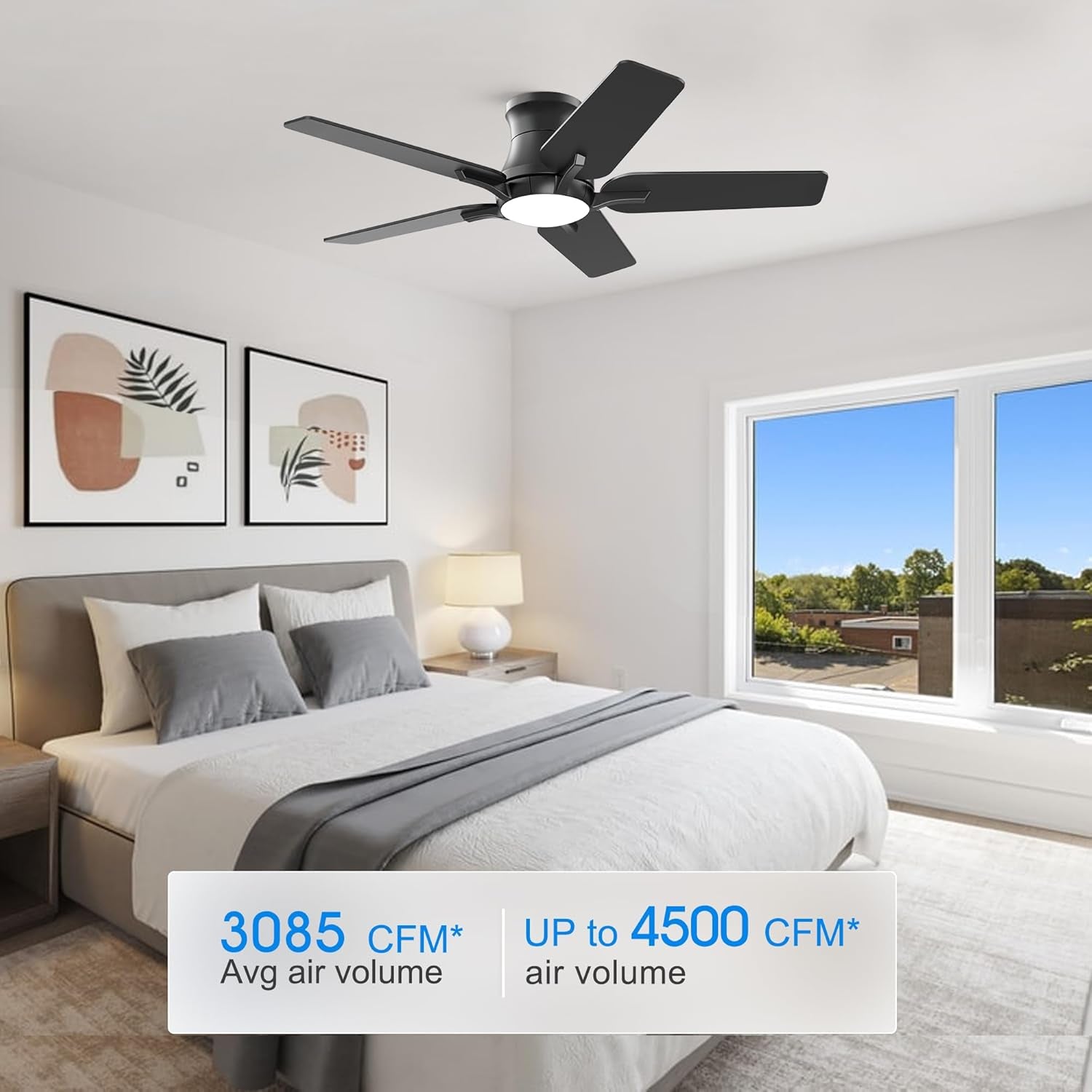 Forty TwoInch Black Low Profile Ceiling Fan ETL Listed