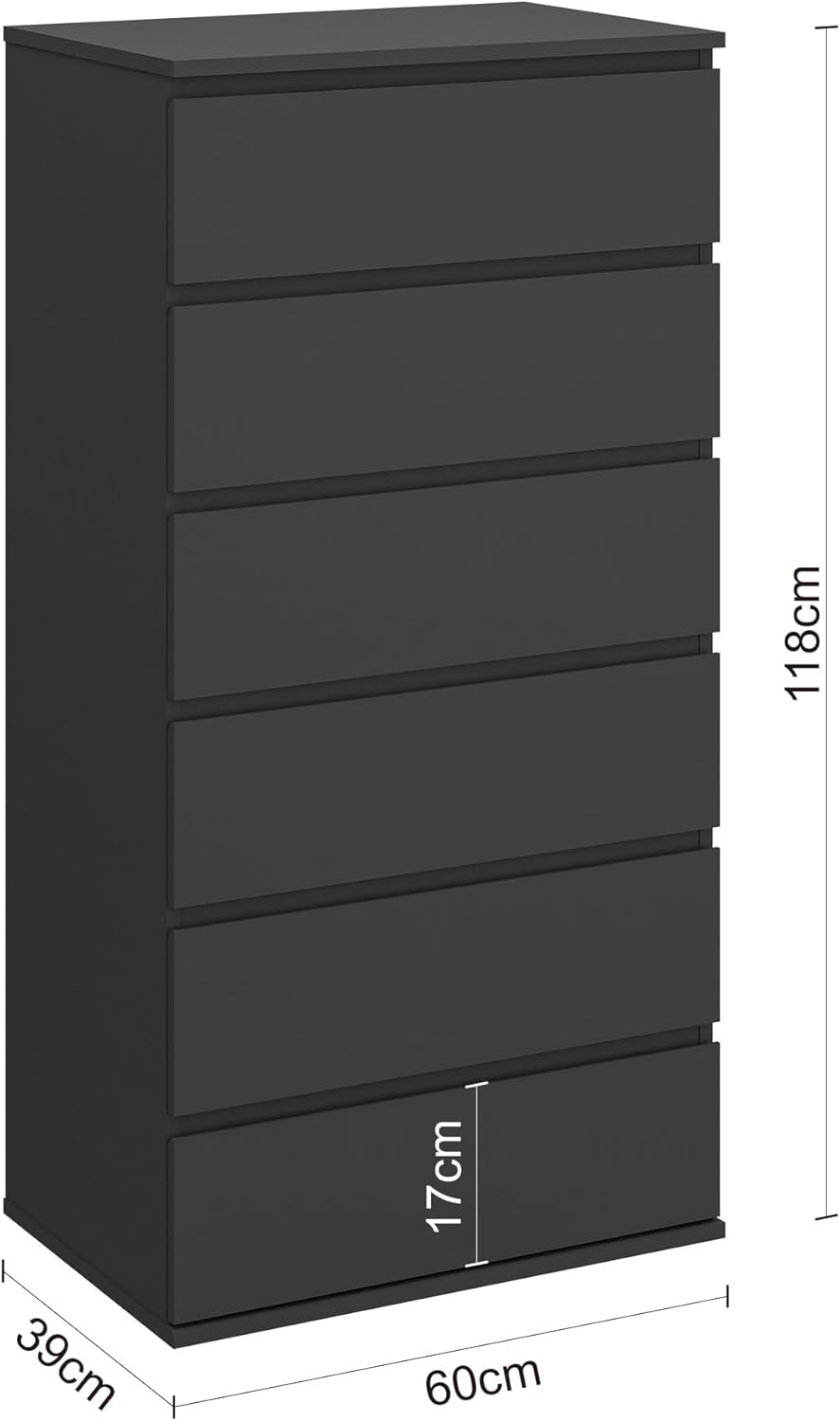 Black Handleless Dresser With 6-Drawer Storage Cabinet