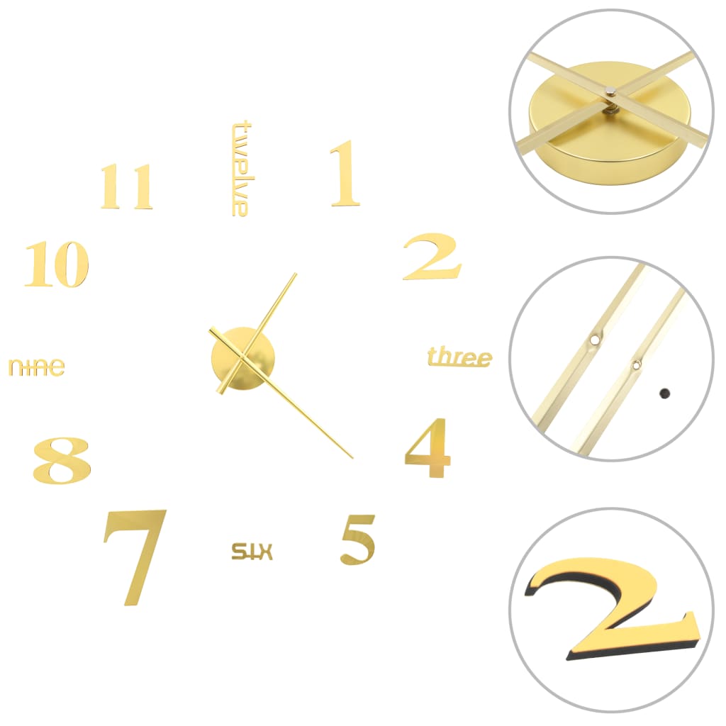 NNEVL 3D Wall Clock Modern Design 100 cm XXL Gold