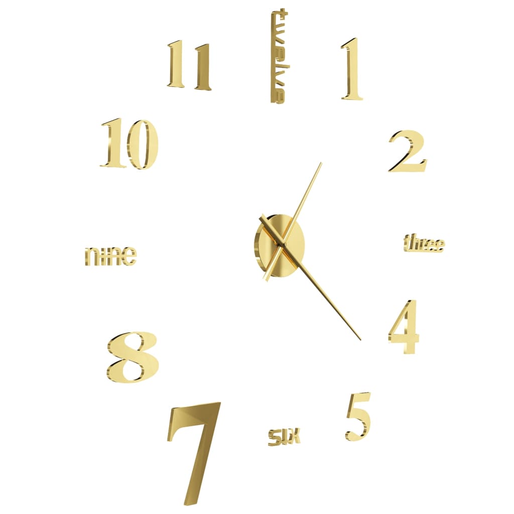 NNEVL 3D Wall Clock Modern Design 100 cm XXL Gold