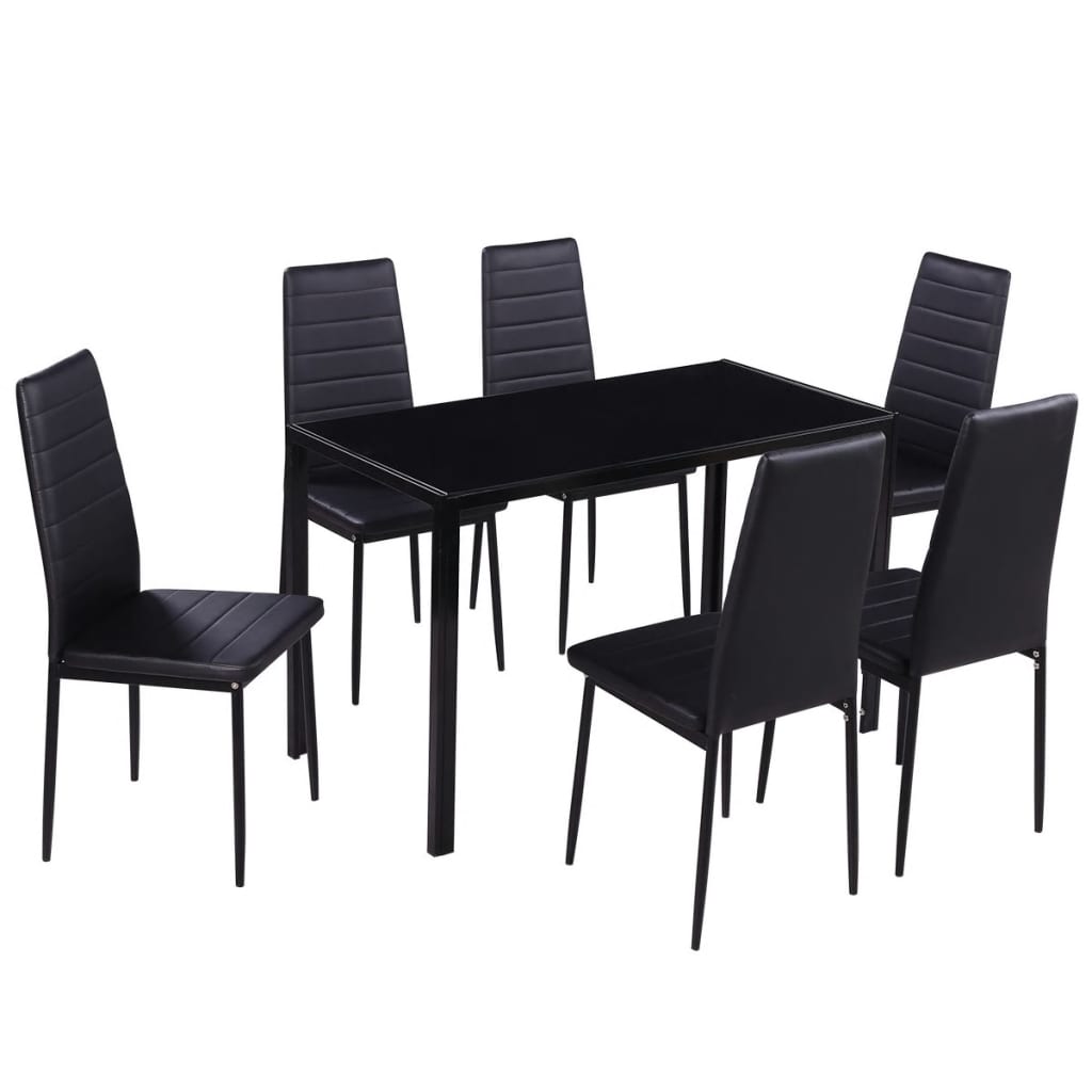 NNEVL Seven Piece Dining Table Set Black
