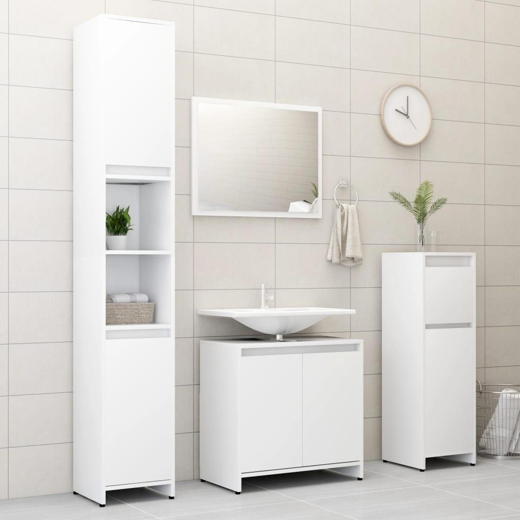 NNEVL Bathroom Cabinet White 30x30x95 cm Chipboard