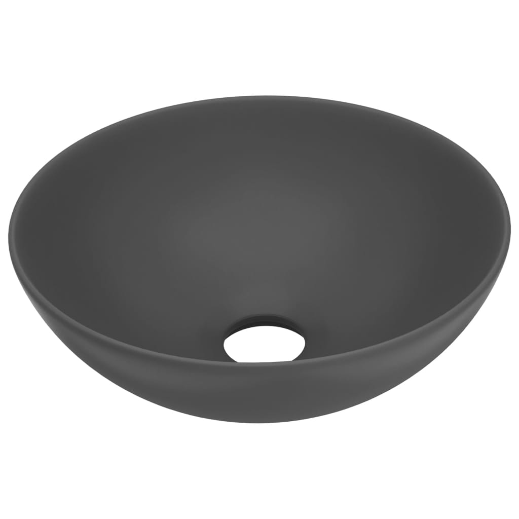 NNEVL Bathroom Sink Ceramic Dark Grey Round-1
