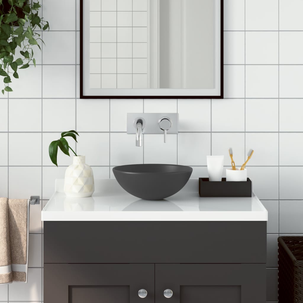 NNEVL Bathroom Sink Ceramic Dark Grey Round-0