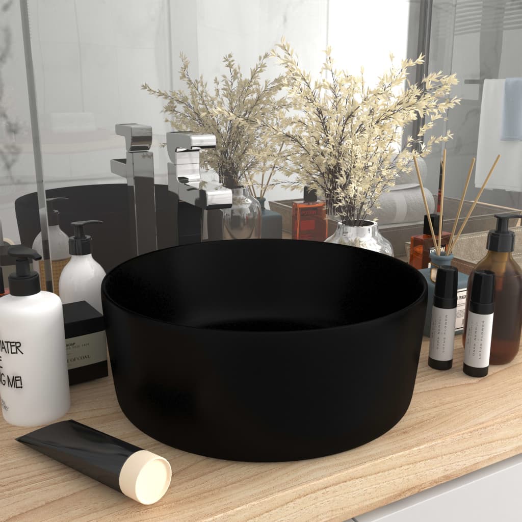 NNEVL Luxury Wash Basin Round Matt Black 40x15 cm Ceramic-0