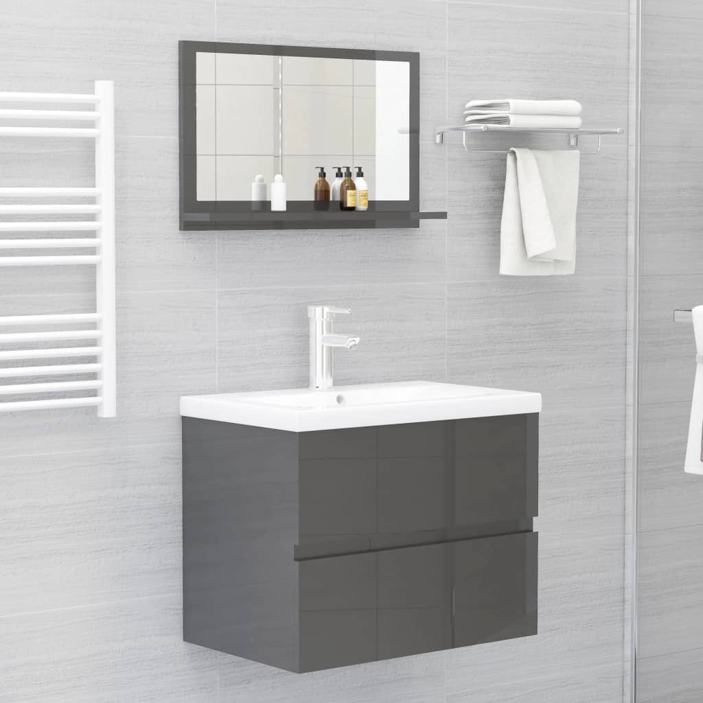 NNEVL Bathroom Mirror High Gloss Grey 60cm Chipboard