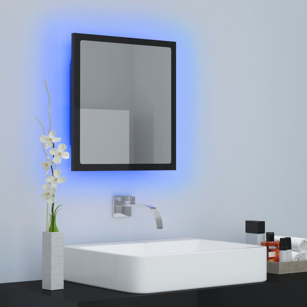 NNEVL LED Bathroom Mirror High Gloss Black 40x8.5x37 cm Chipboard