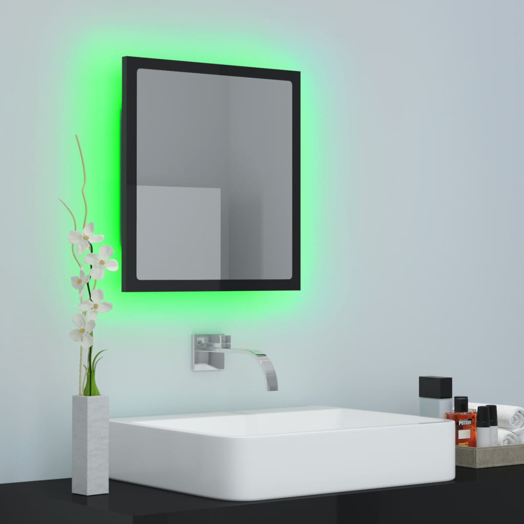 NNEVL LED Bathroom Mirror High Gloss Black 40x8.5x37 cm Chipboard