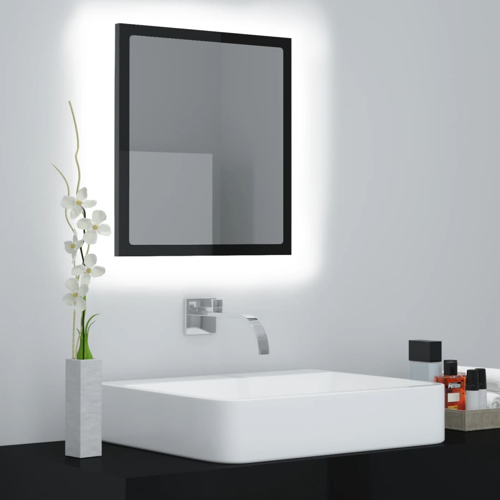 NNEVL LED Bathroom Mirror High Gloss Black 40x8.5x37 cm Chipboard