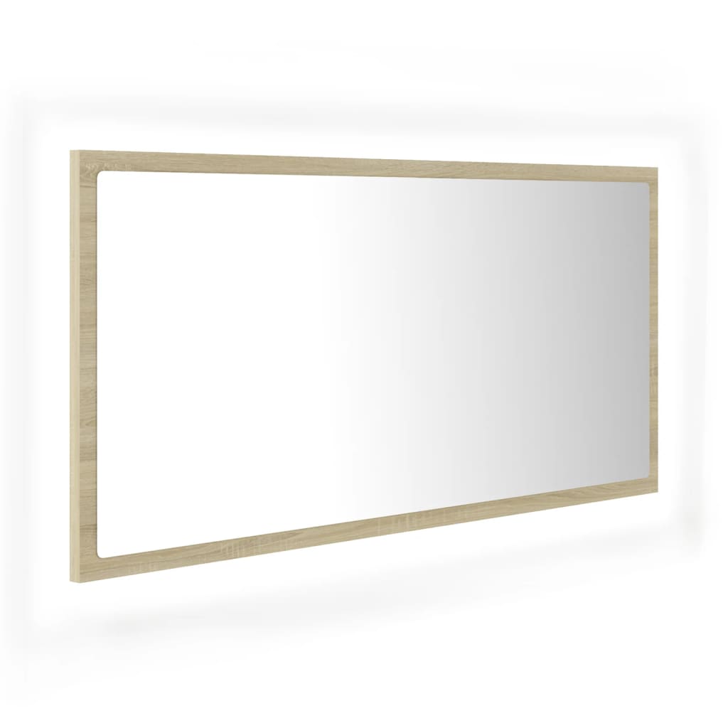 NNEVL LED Bathroom Mirror Sonoma Oak 90x8.5x37 cm Chipboard-1