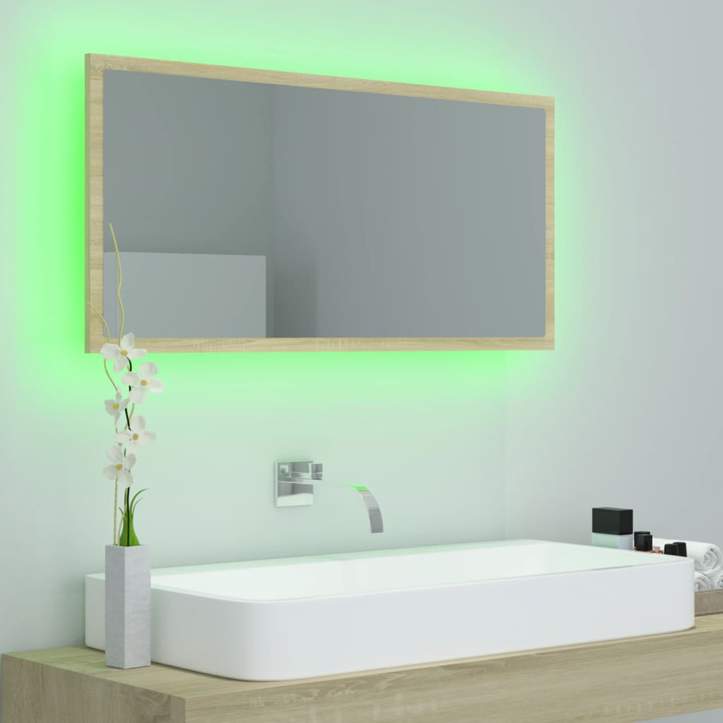 NNEVL LED Bathroom Mirror Sonoma Oak 90x8.5x37 cm Chipboard-2