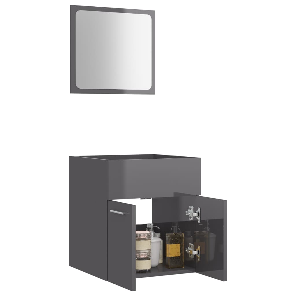 NNEVL 2 Piece Bathroom Furniture Set High Gloss Grey Chipboard-3