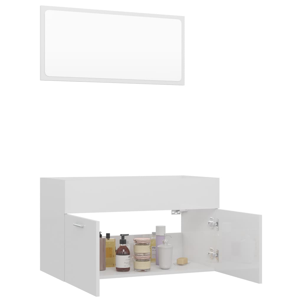 NNEVL 2 Piece Bathroom Furniture Set High Gloss White Chipboard-3