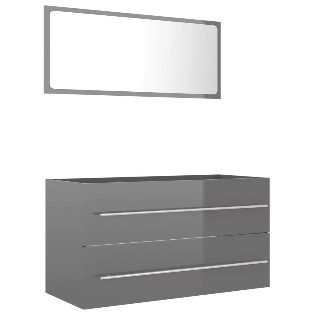 NNEVL 2 Piece Bathroom Furniture Set High Gloss Grey Chipboard-1