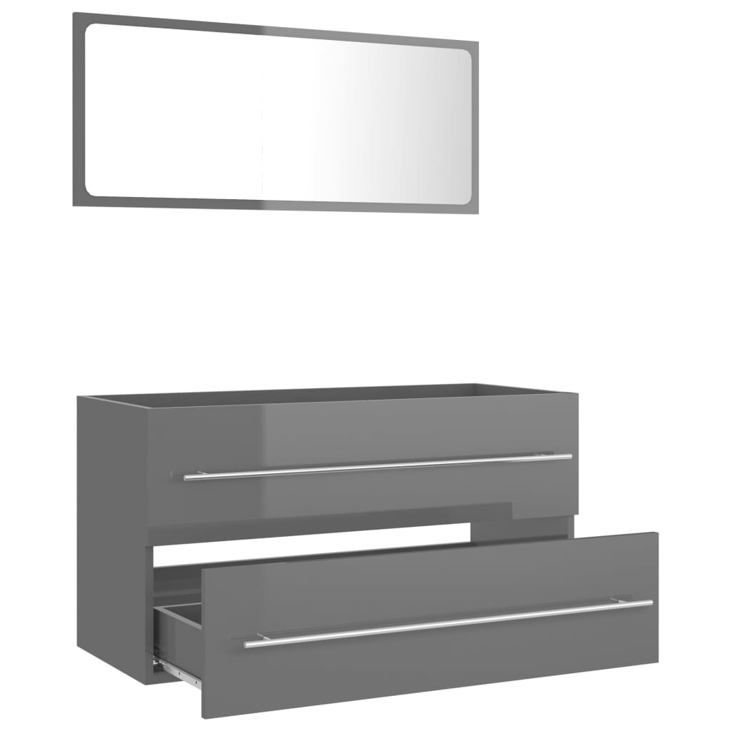 NNEVL 2 Piece Bathroom Furniture Set High Gloss Grey Chipboard-4