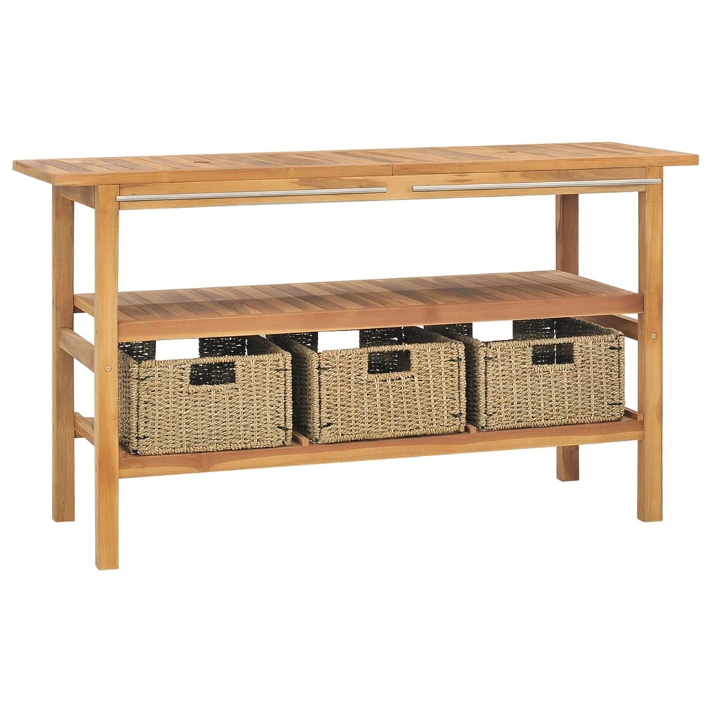 NNEVL Bathroom Vanity Cabinet with 3 Baskets Solid Wood Teak 132x45x75 cm