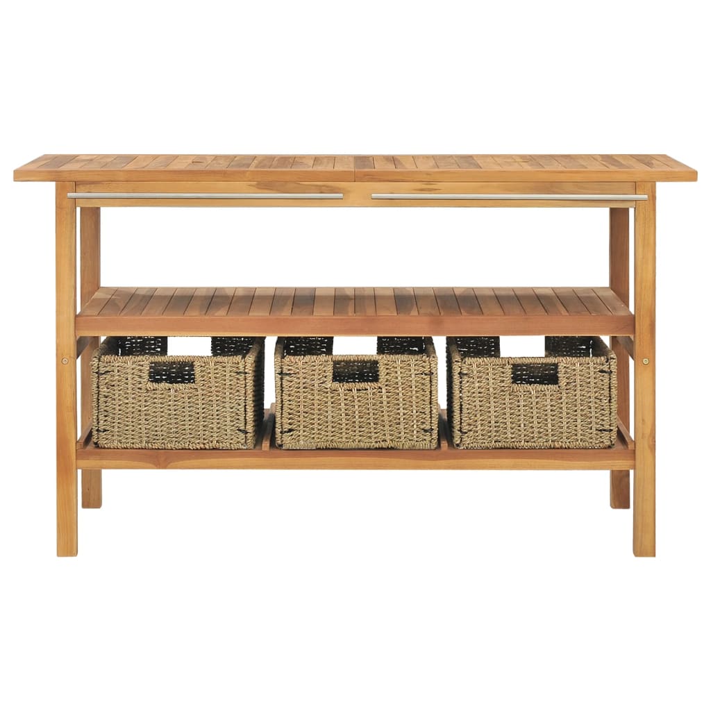 NNEVL Bathroom Vanity Cabinet with 3 Baskets Solid Wood Teak 132x45x75 cm