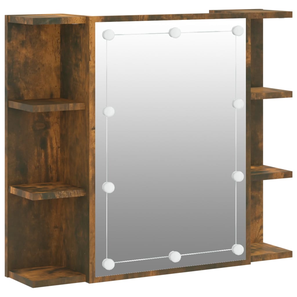 NNEVL Mirror Cabinet with LED Smoked Oak 70x16.5x60 cm