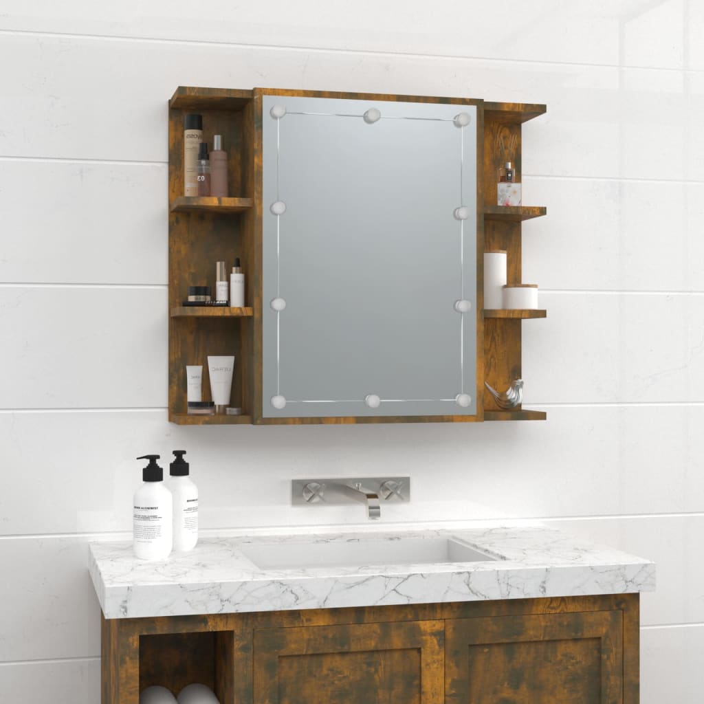 NNEVL Mirror Cabinet with LED Smoked Oak 70x16.5x60 cm