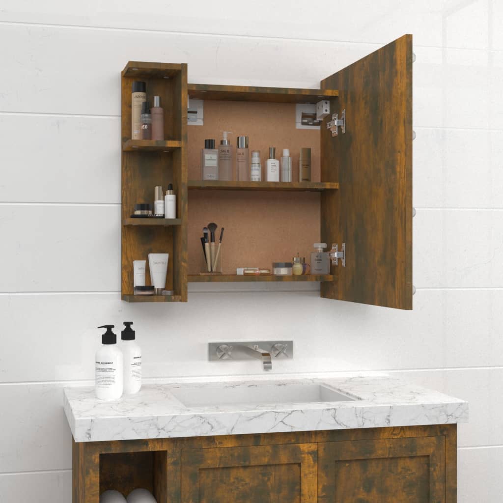NNEVL Mirror Cabinet with LED Smoked Oak 70x16.5x60 cm