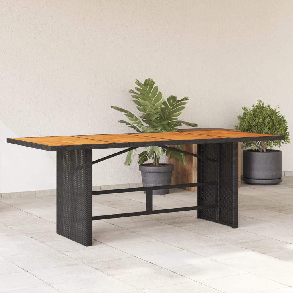 NNEVL Garden Table with Acacia Wood Top Black 190x80x75 cm Poly Rattan