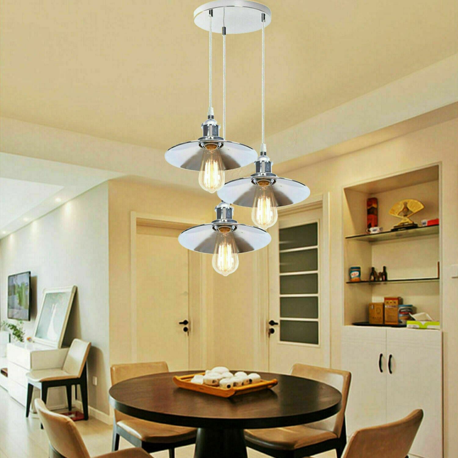 Modern 3-Light Pendant Ceiling Fixture Lighting | Chrome Finish Home Use~ 1324