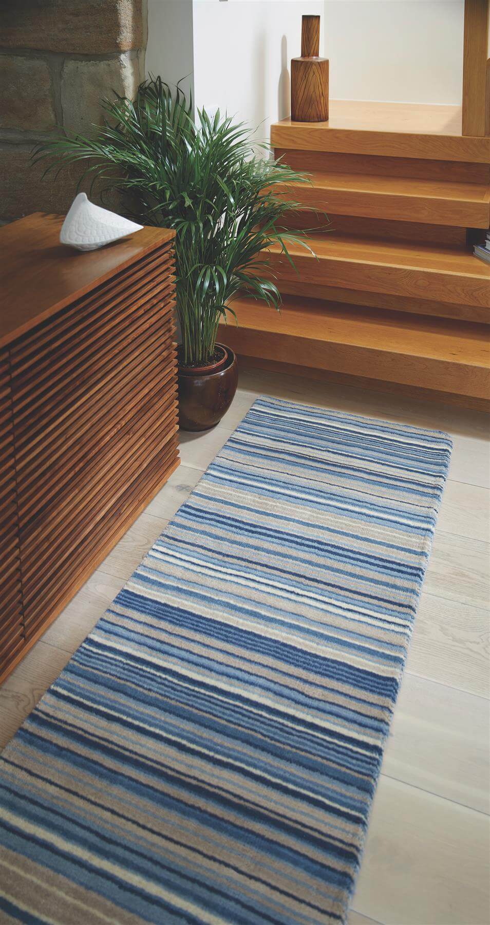 Fine Stripes Blue Wool Rug